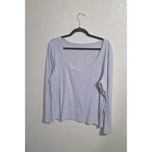 Old Navy Snug Light Gray Ribbed Scoop Neck Long Sleeve Shirt Women's XXL Cotton